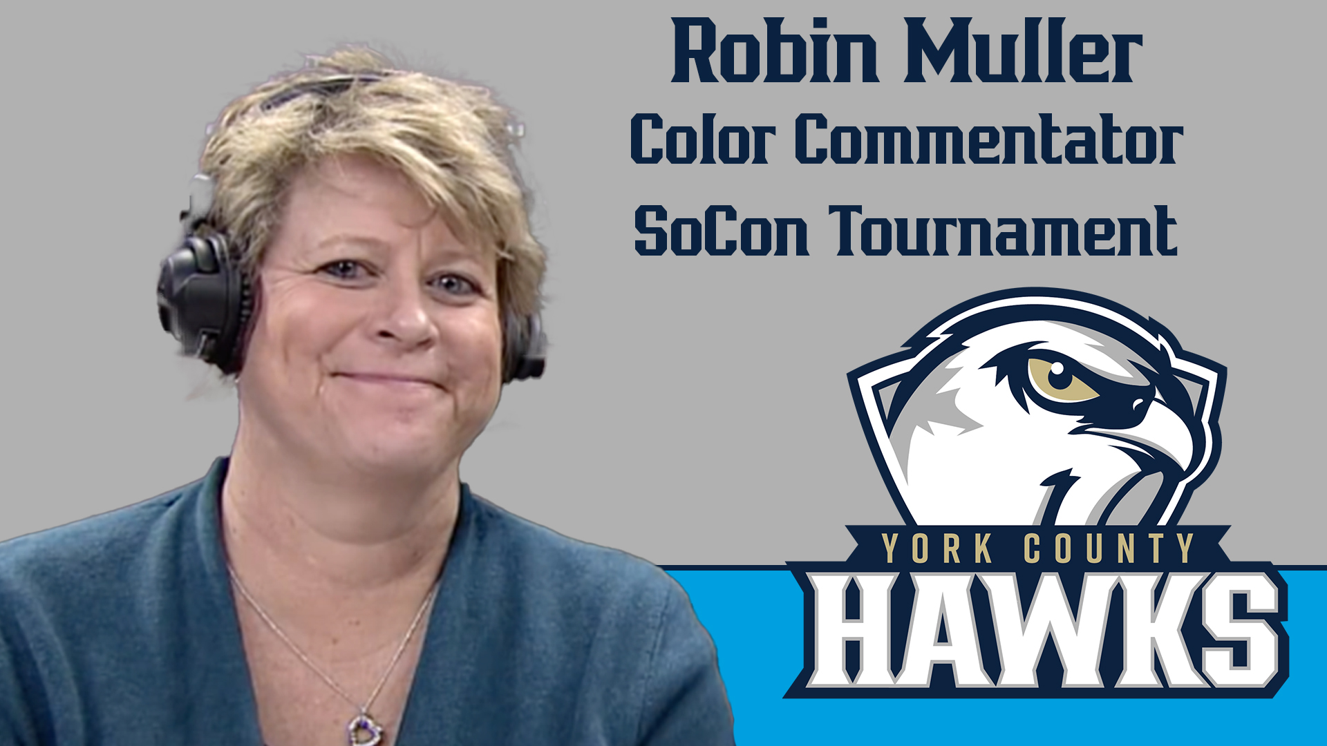 YCCC AD Robin Muller serves as color commentator for the NCAA Southern Conference tournament